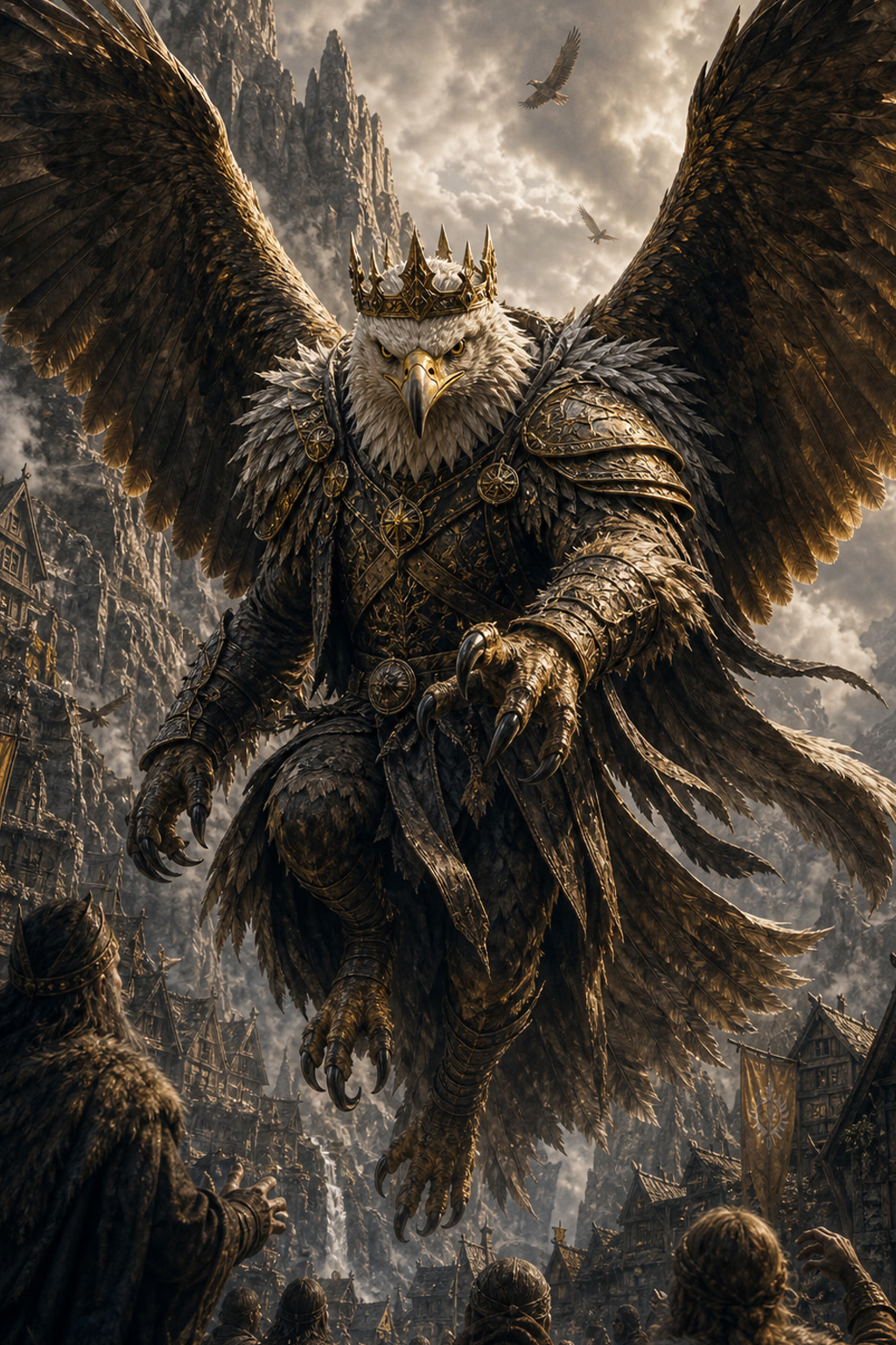 The Eagle King descends through the mountain village cover