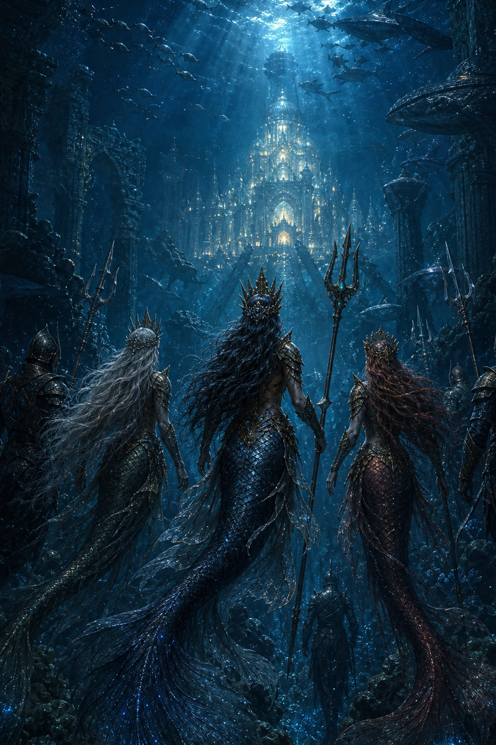 Three mermaids travel back to the hidden world beneath the sea cover