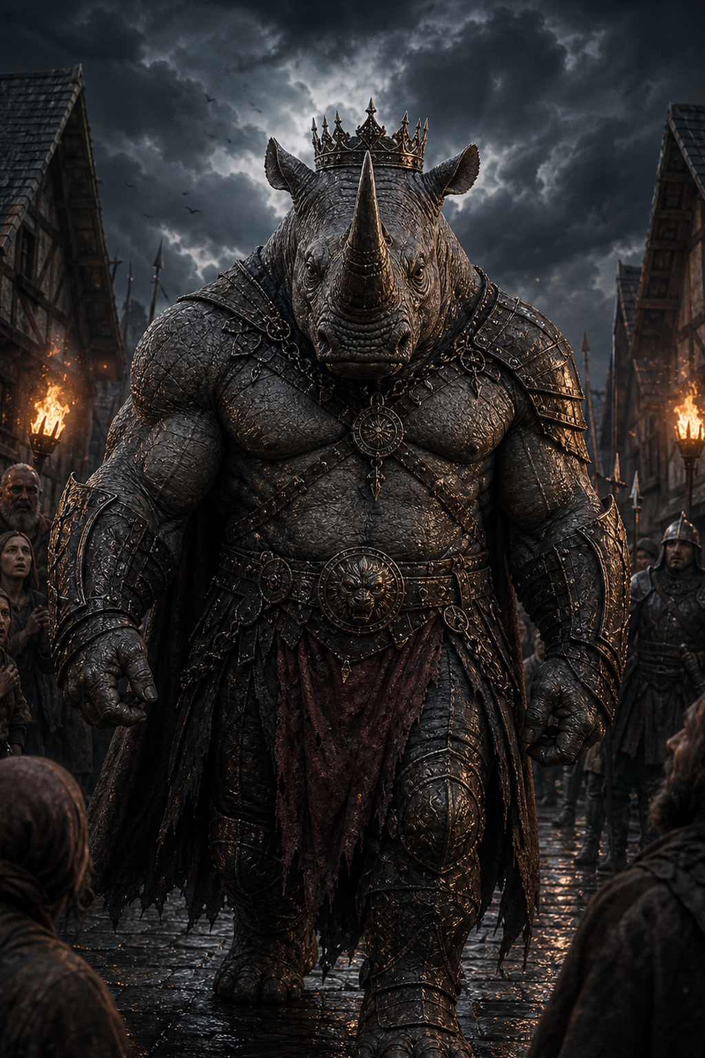 The Rhino King enters the village cover