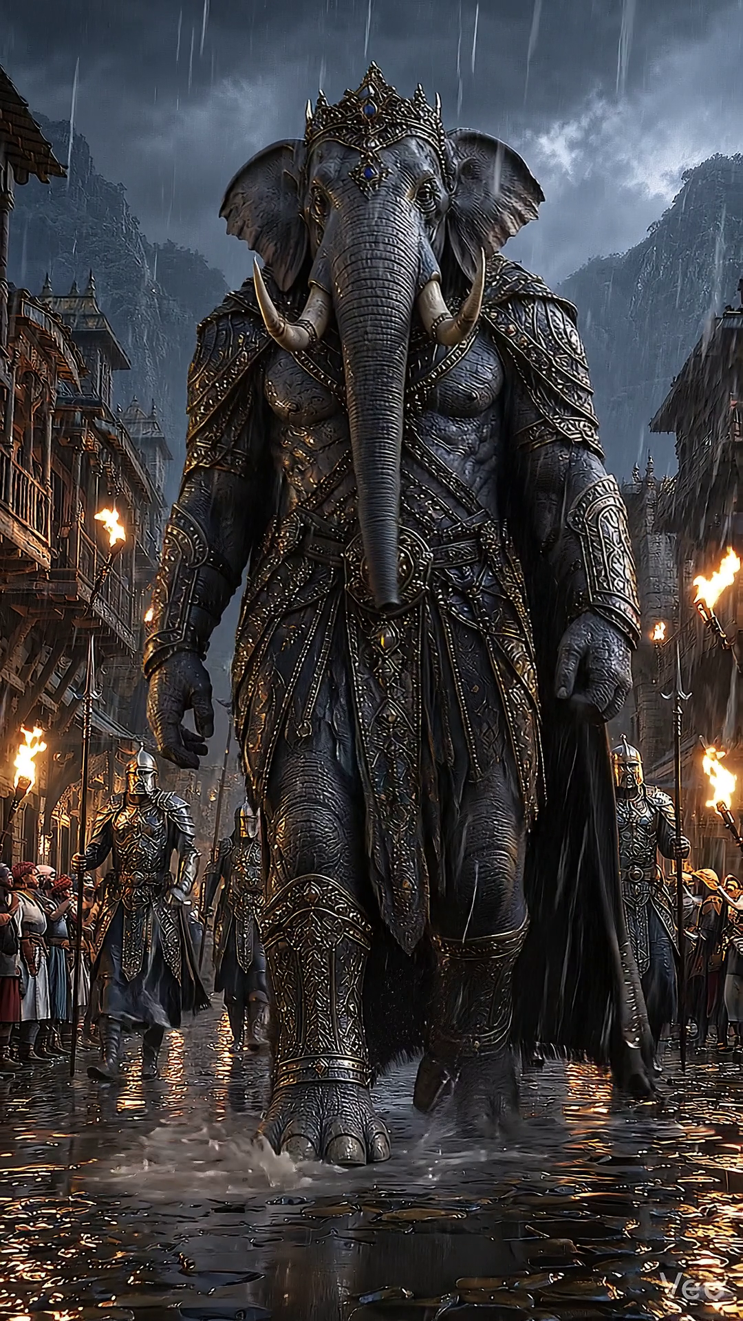 The Elephant King Walks Through the Storm Village supporting artwork