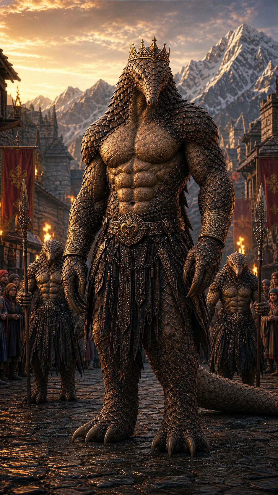 The Pangolin King Walks Through the Mountain Village supporting artwork