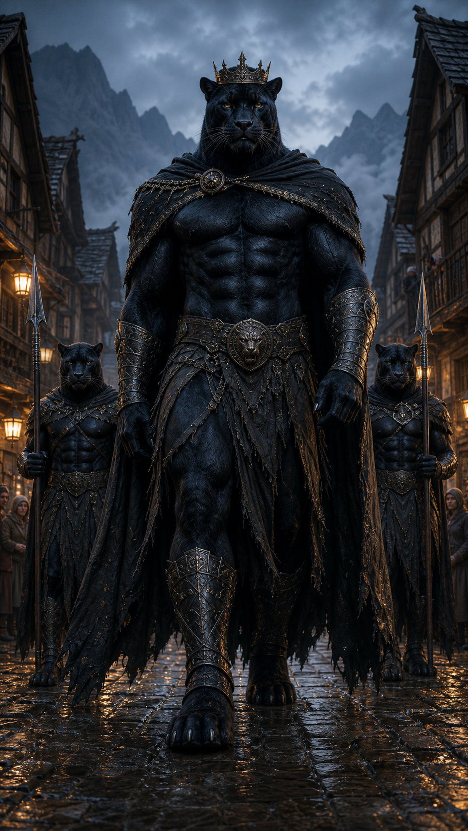 The Panther King Walks Through the Mountain Village supporting artwork